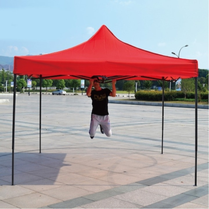 Cort pavilion pliabil, 3x3 m, Nevermore, Cadru metal cu panza impermeabila pentru Curte, Gradina, Evenimente, Rosu