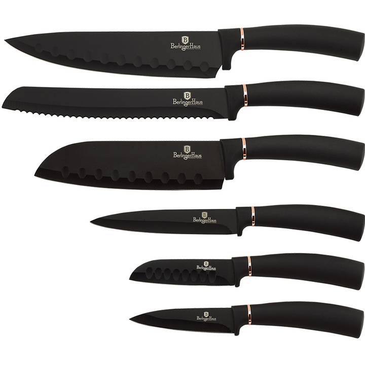 Set de cutite BerlingerHaus, 6 piese, otel inoxidabil, neaderent, manere ergonomice