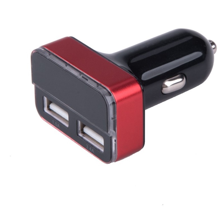 Incarcator auto USB, Extol, 12 / 24V, 2xUSB, contor, 3.4A, 17W