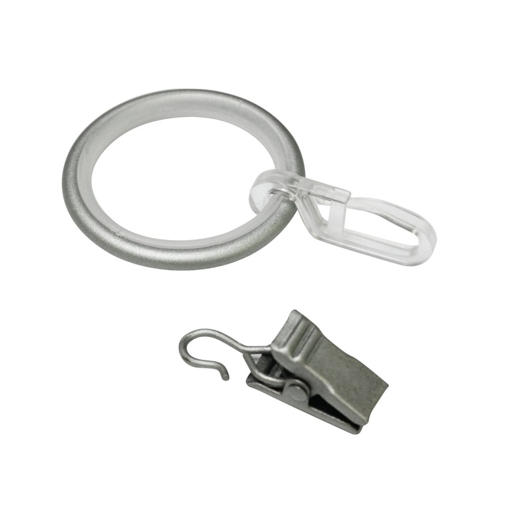 Комплект халки с куки Gardinia Kira, метал, 19 мм, 3,9 см, сребро, 10 бр.