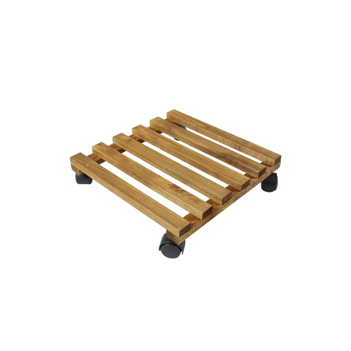 Suport ghiveci pentru flori este mobil cu roti, lemn, ATS, interior sau exterior, 35 cm