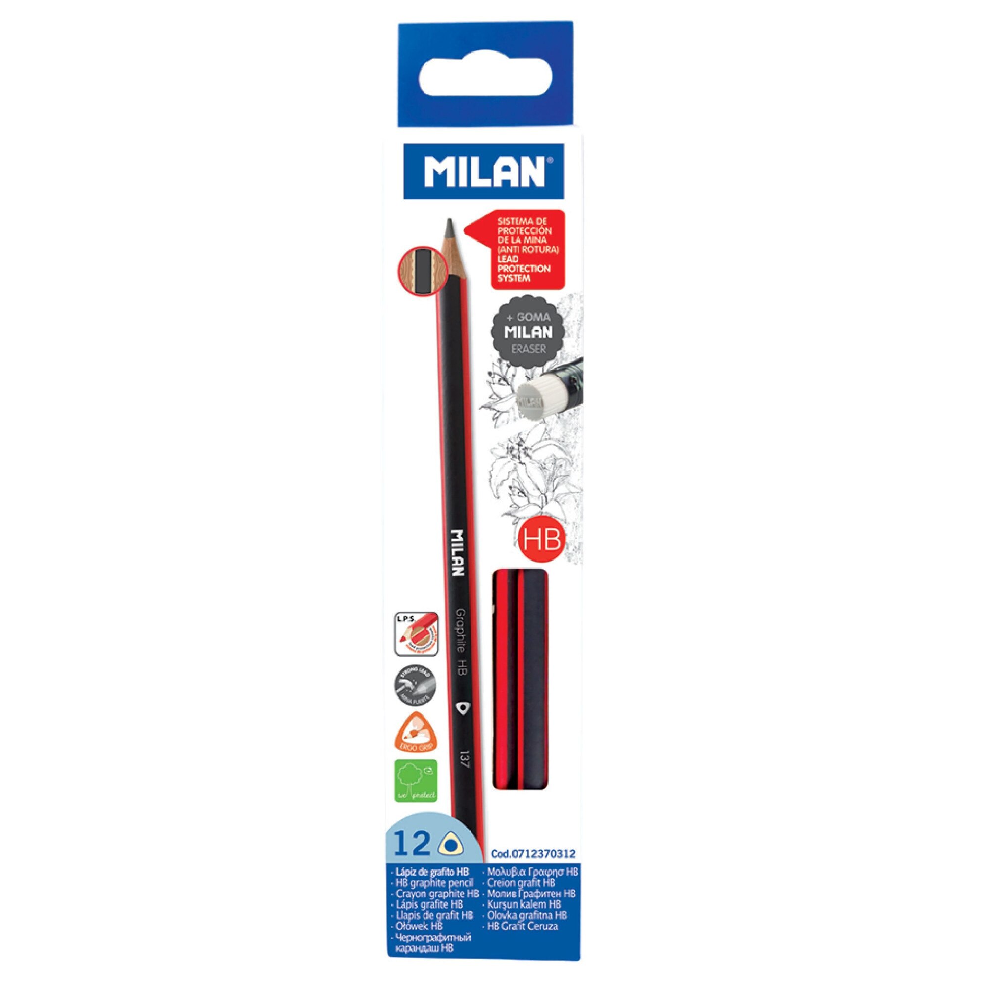 Creion grafit HB cu radiera set 12 MILAN