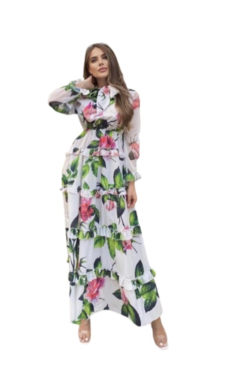 Rochie, Jessi, Bumbac, Imprimeu uni, Alb