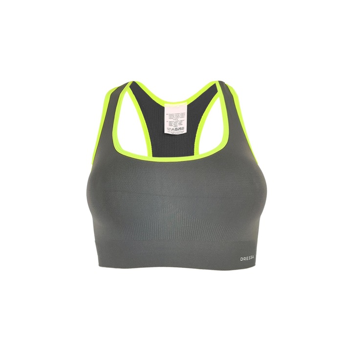 Dressa Active seamless varrás nélküli női top sportmelltartó - Grey/Fluorescent Yellow | XS/S - 1 Darab