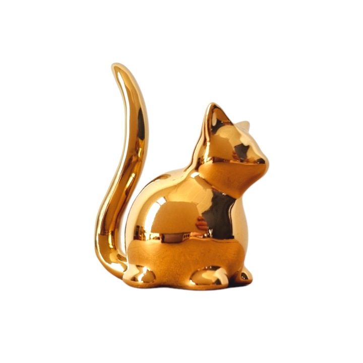 Figurina Pisica aurie, finisaj lucios, efect de oglinda, 9x6x4