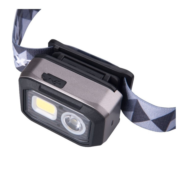 Lanterna frontala 500lm, Extol, Dual Power- Li-ion sau AAA, incarcare USB, cu senzor IR, LED OSRAM + LED COB