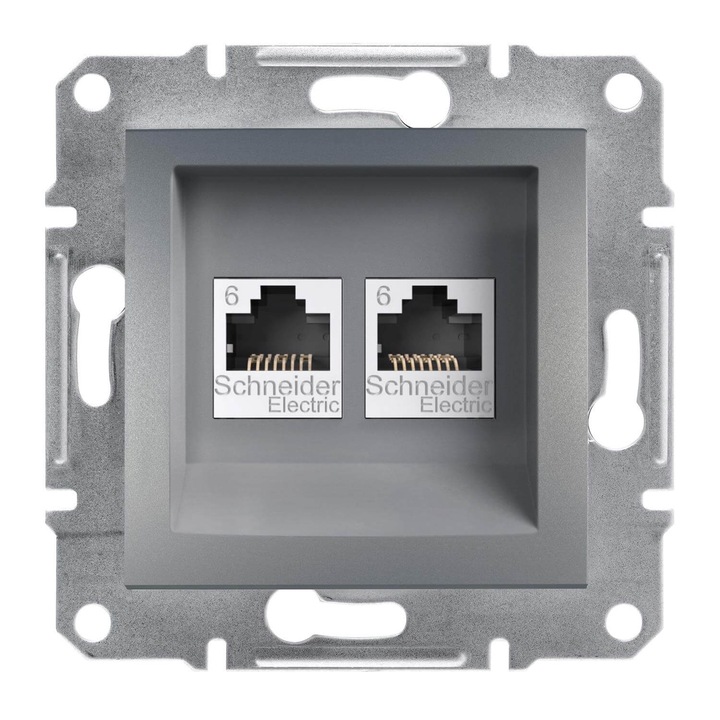 Priza calculator 2x cat.6 UTP fara rama, gri Schneider Asfora
