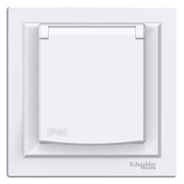 Priza simpla 2P+PE cu obloane IP44 cu rama , alb Asfora Schneider EPH2800621