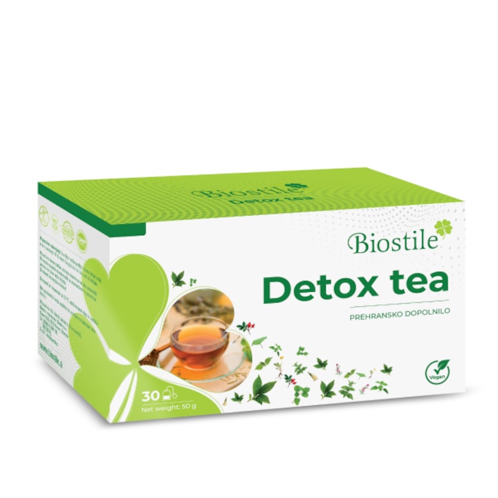 Ceai detoxifiant Biostile, 11 plante naturale si retentie apa, 30 plicuri