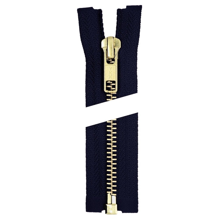 Fermoar metalic detasabil, pentru tesaturi dure inclusiv piele, spira metalica aurie #5, YKK. lungime 60 cm, bleumarine