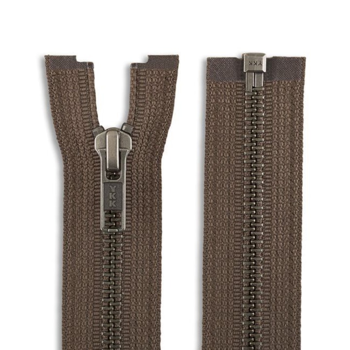 Fermoar metalic detasabil pentru imbracaminte sport, jachete, pantofi, genti, spira metalica culoare antic #5 YKK, lungime 60 cm, maro