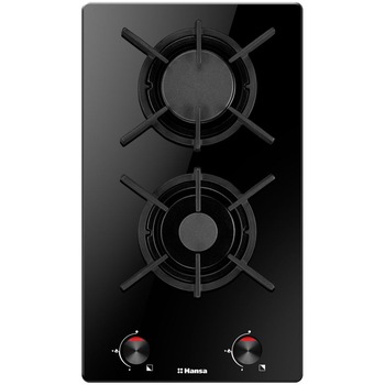 Plita incorporabila Hansa BHKS310300, Gaz, 2 arzatoare, Aprindere electrica, Gratar fonta, 29 cm, Negru