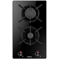 Plita incorporabila Hansa BHKS310300, Gaz, 2 arzatoare, Aprindere electrica, Gratar fonta, 29 cm, Negru