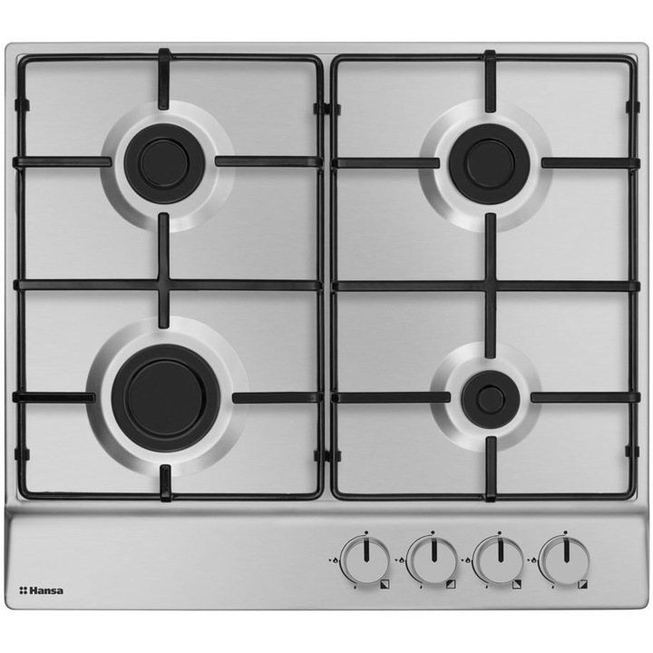 Плот за вграждане Hansa BHGI610102, Газ, 4 котлона, Електрическо запалване, Газова безопасност, 60 см, Неръждаема стомана