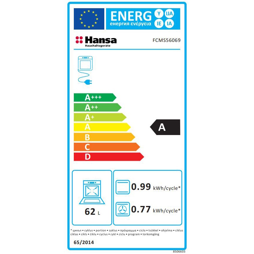Aragaz Hansa FCMS56069, Vitroceramic, Electric, 4 zone de gatit, 62l, Heat Control, EasyClean, Supergrill, SteamCleaning, Clasa A, Inox