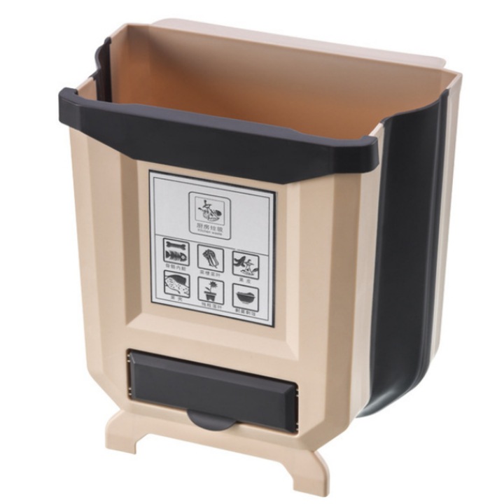 Кошче за боклук, Полипропилен/TPE, Сгъваемо, 1,5 L, Кафяво