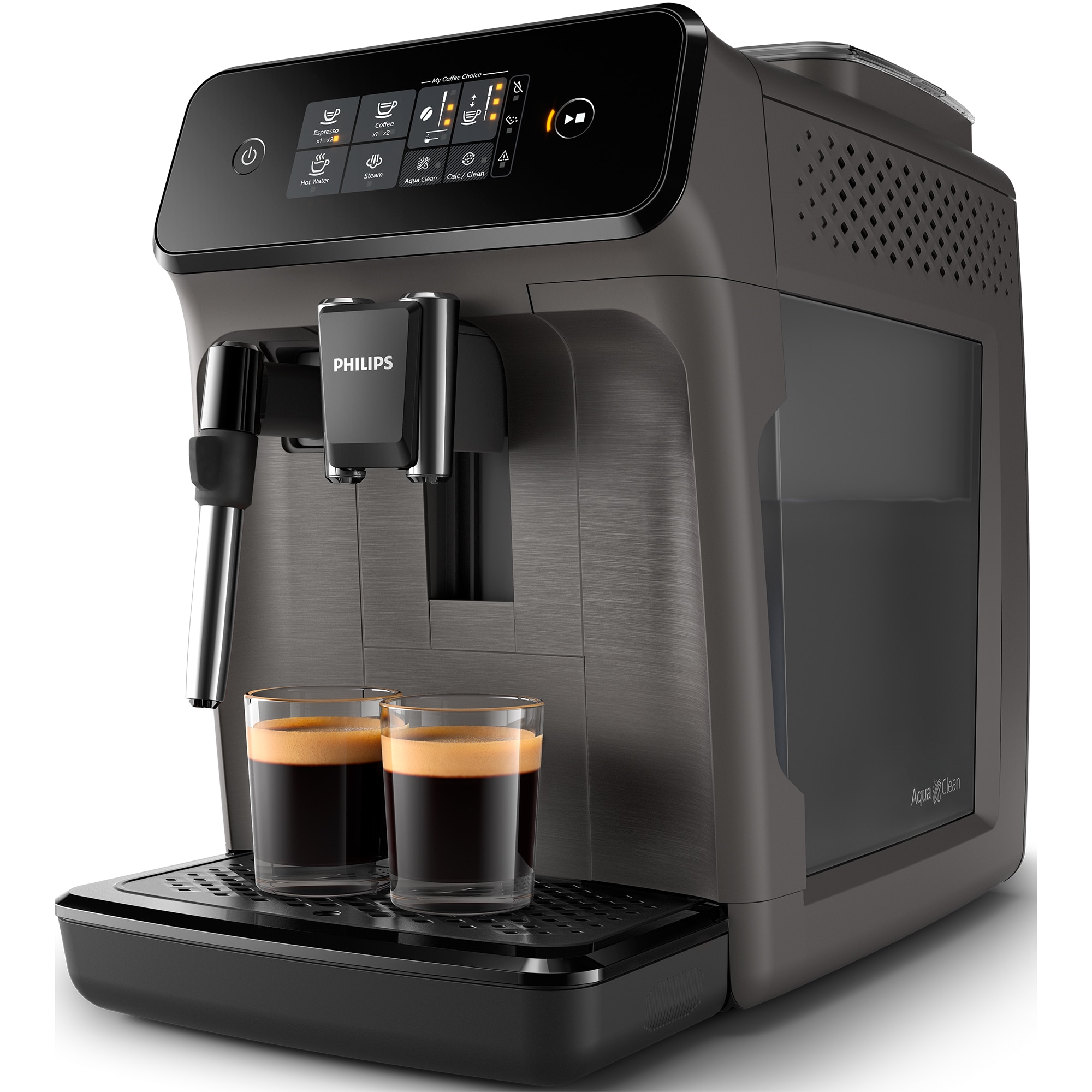Espressor automat Philips EP1224/00, 1500W, 2 bauturi, sistem clasic de spumare a laptelui, afisaj tactil, rasnita ceramica, compatibil cu filtrul Aqua Clean, gri casmir