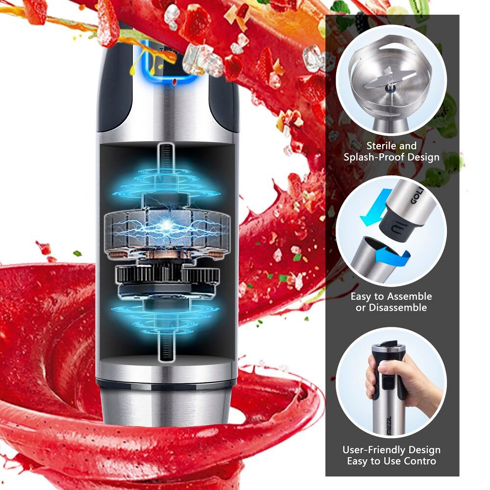 Blender de mana 6n1, GOLMEZIL, Inox, 800 W, 400/600/200 ml, Argintiu