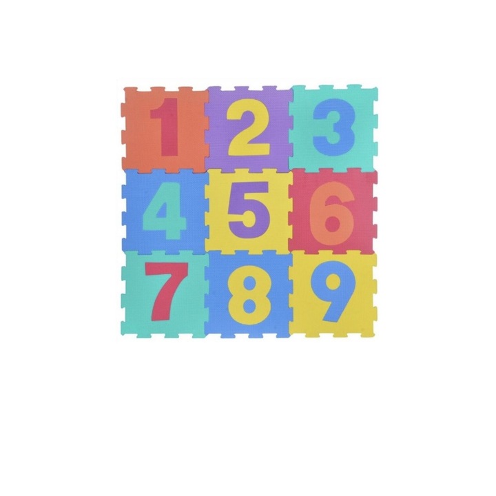Puzzle típusú padlószőnyeg, számmintás, tarka, 9 db, 31,5x31,5 cm