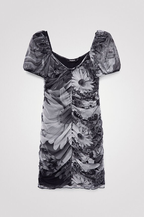 Rochie cu umeri bufanti, Desigual x Monsieur Christian Lacroix, Slim fit, Gri