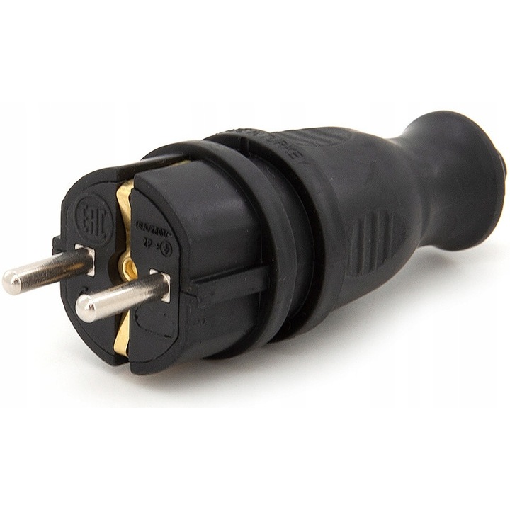 Stecher, IP44, 230V, Cauciuc, Negru