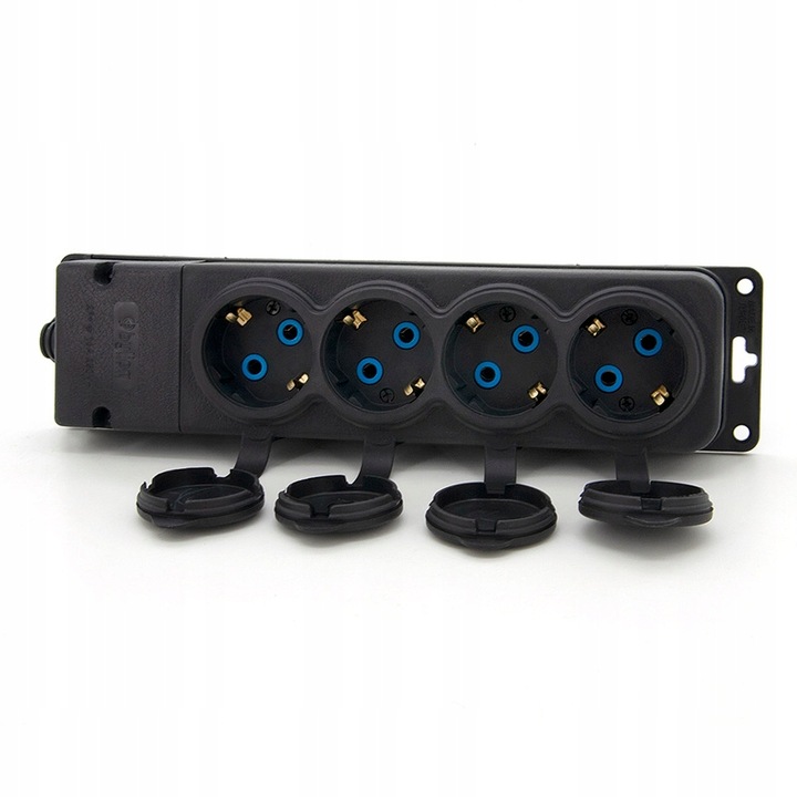 Stecher prelungitor, 16A, 230V, IP44, Cauciuc, Negru