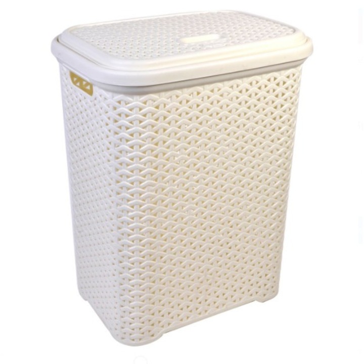 Cos de rufe, model rattan, ecru, 36x26x50 cm, 35 lt