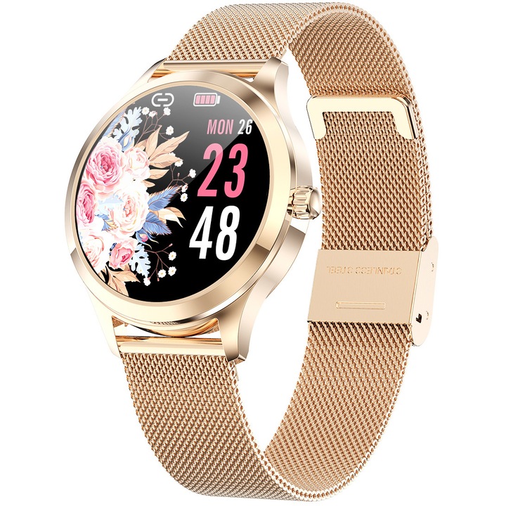 SmartWatch ISP LikeSmart​​​​​​​ LuXurY FiT, 1,1", оксиметър SpO2, известия за обаждания и социални мрежи, мониториране на сърдечната честота и кръвното налягане, метално златист