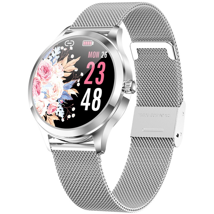SmartWatch ISP LikeSmart LuXurY FiT, 1.1", SpO2 оксиметър, известия за обаждания и социални мрежи, мониторинг на сърдечната честота и кръвното налягане, луксозен сребрист металик