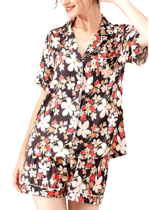 Pijamale pentru femei Lepton, Imprimeu floral, Satin/Poliester, Multicolor, Multicolor