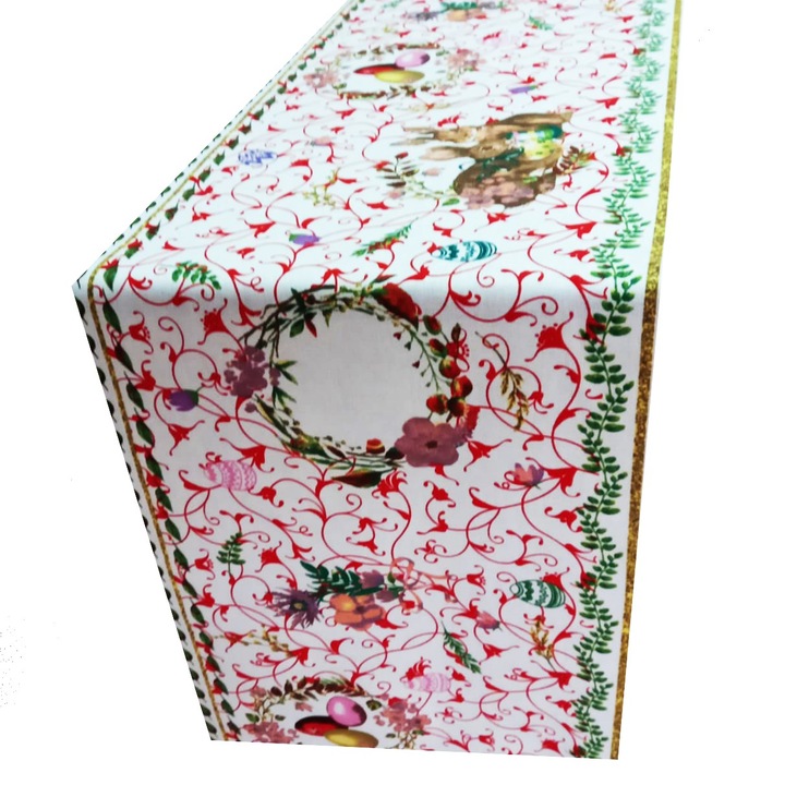 Napron decorativ MCF Iepuras de Paste, 40x140 cm bumbac