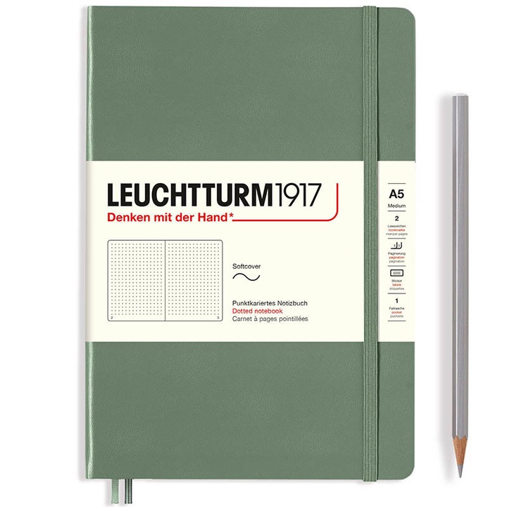 Notebook A5 pontozott vonallal, rugalmas borítóval, Olive, Leuchtturm