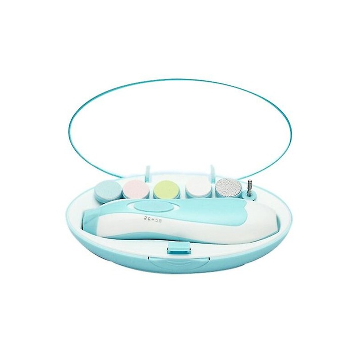 Електрическа пила за нокти за новородени и бебета, деца или възрастни, с безшумен мотор и синьо LED осветление