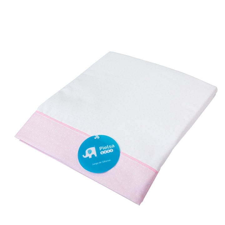 Set cearceafuri bebe, Pielsa Baby, 122160, 3 piese, Imprimeu puncte, Bumbac, Alb/Roz, 120 x 60 cm