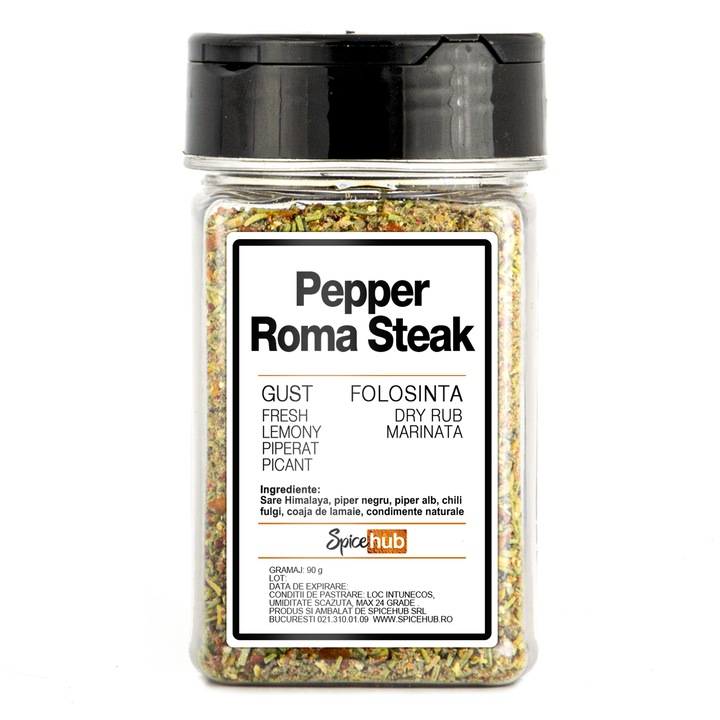 Condimente Spicehub Pepper Roma Steak 90 g, cu piper roz, alb, verde, negru, sare roz Himalaya