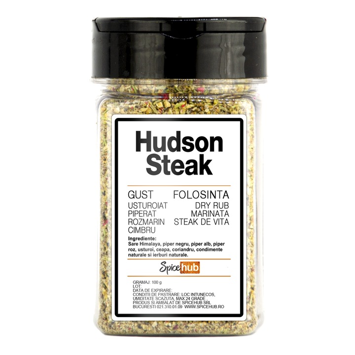 Condimente Hudson Steak, Spicehub, piper roz, alb si negru, usturoi, rozmarin, 90 g