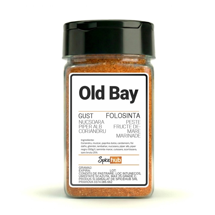 Old Bay SpiceHub 95g, mix de condimente naturale pentru fructe de mare, creveti, crab, peste, cartofi si carne, reteta clasica americana cu 14 condimente, ambalaj practic
