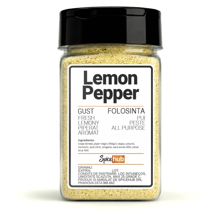 Lemon Pepper 100g SpiceHub, mix de condimente naturale cu lamaie si piper negru pentru pui, peste, somon, fructe de mare, legume la air fryer, salate si marinade, aroma fresh si intensa, ambalaj practic
