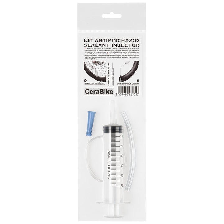 Kit seringa cu lichid anti-punctura si sonda de verificare a nivelului lichidului, CeraBike, 40 ml, 35 x 100 x 190 mm