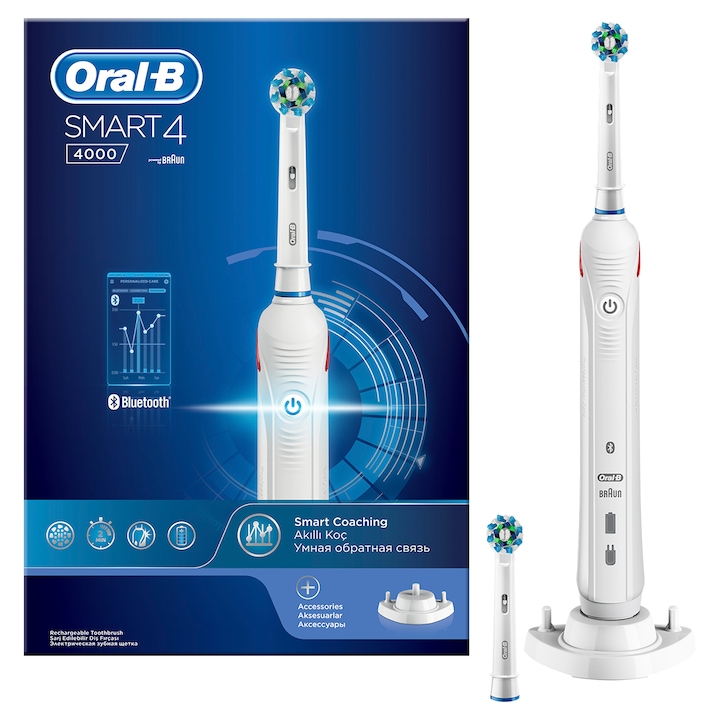 Oral-B PRO 4000 Crossaction Smart Series Elektromos Fogkefe, feltölthető, 3 program, 2 fogkefefej, Fehér