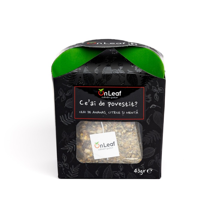 On Leaf ananász, citrus és menta tea, 10 tasak és 10 szelet dehidratált gyümölcs, 43 gr