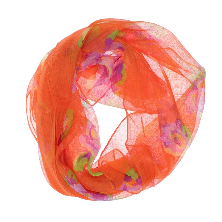 Esarfa, de dama, Buticcochet, din poliester, cu trandafiri, 50x160 cm, Portocaliu - ES1255