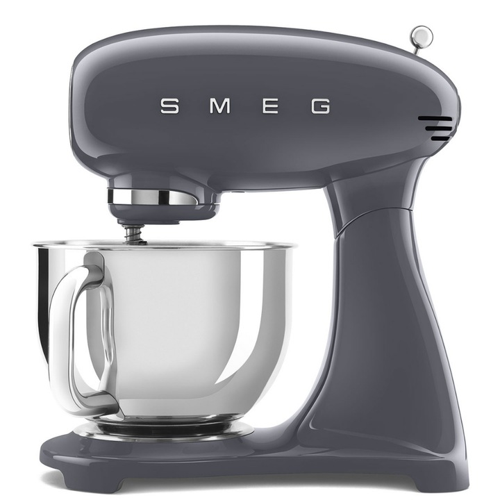 Планетарен миксер Smeg SMF03GREU, 50's Style, 800 W, 4.8 л купа, 10 скорости, Тъмносив