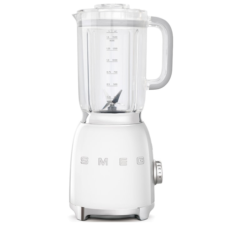Блендер Smeg BLF01WHEU, 50's Style, 800 W, 1.5 л кана, 4 скорости на мощност, 4 функции, Бял