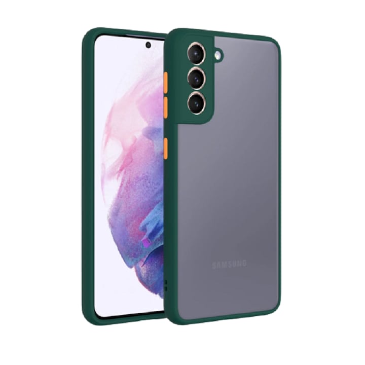 Prémium burkolat kameravédelemmel és matt felülettel, kompatibilis a Samsung Galaxy S22 Plus 5G / S22+ 5G / Sötétzöld
