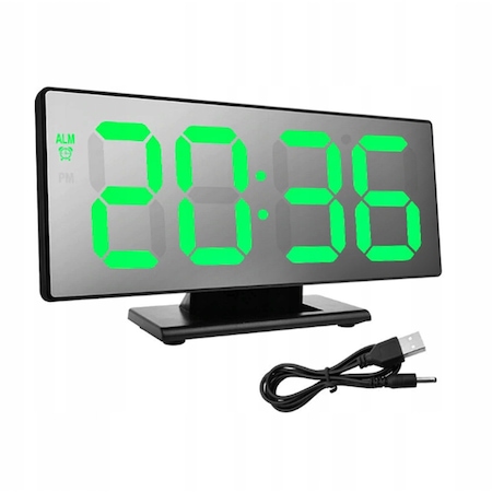 Ceas digital multifunctional cu lumina LED, prevazut cu display tip oglinda si reglarea luminozitatii, Blasko