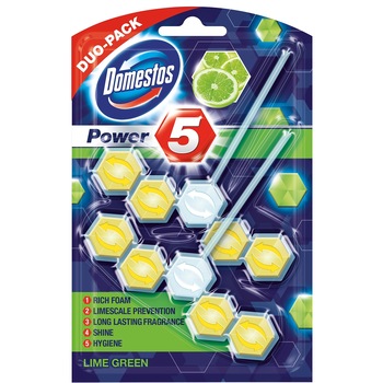 Pachet odorizant toaleta Domestos Power 5 Lime 55G x 2buc Pachet odorizant toaleta Domestos Power 5 Lime 55G x 2buc