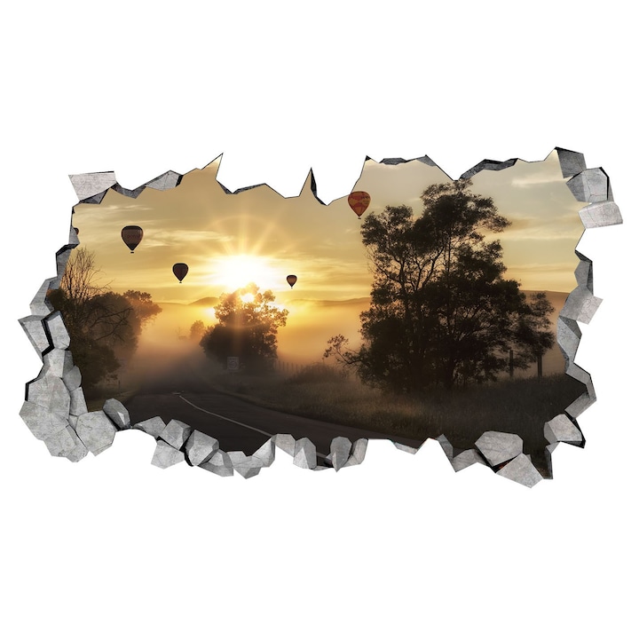 Sticker decorativ, gaura in perete 3D, Rasarit, 85 cm, 171STK-1