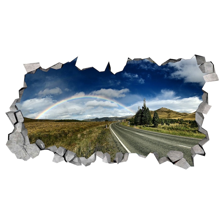 Dekorációs matrica, lyuk a falban 3D, szivárvány, 85 cm, 190STK-1