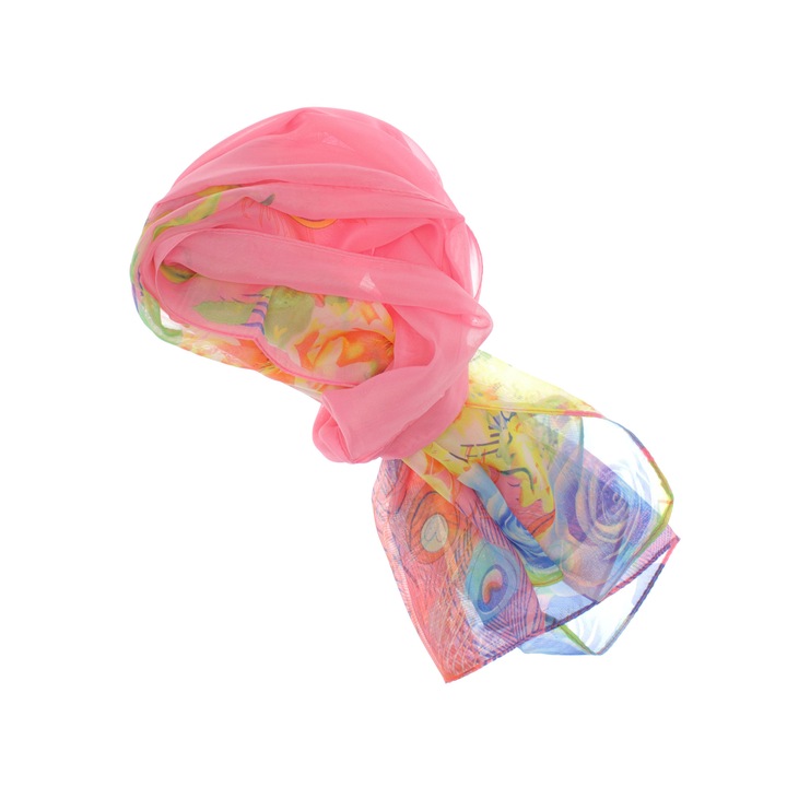 Esarfa dama, Buticcochet, poliester, imprimeu floral multicolor, 150x50 cm, Roz deschis